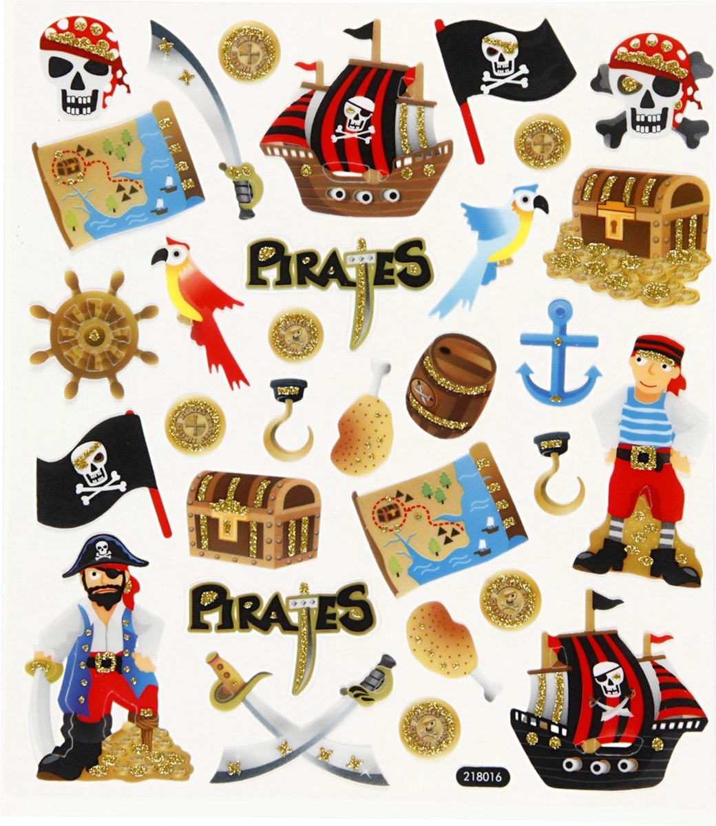 Fancy glitter stickers, vel 15x16,5 cm, piraten, 1vel [HOB-28911]